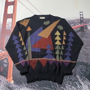 VTG Norm Thompson Sweater Mens Size M Handmade Alpaca Wool Geo Coogi Style Peru